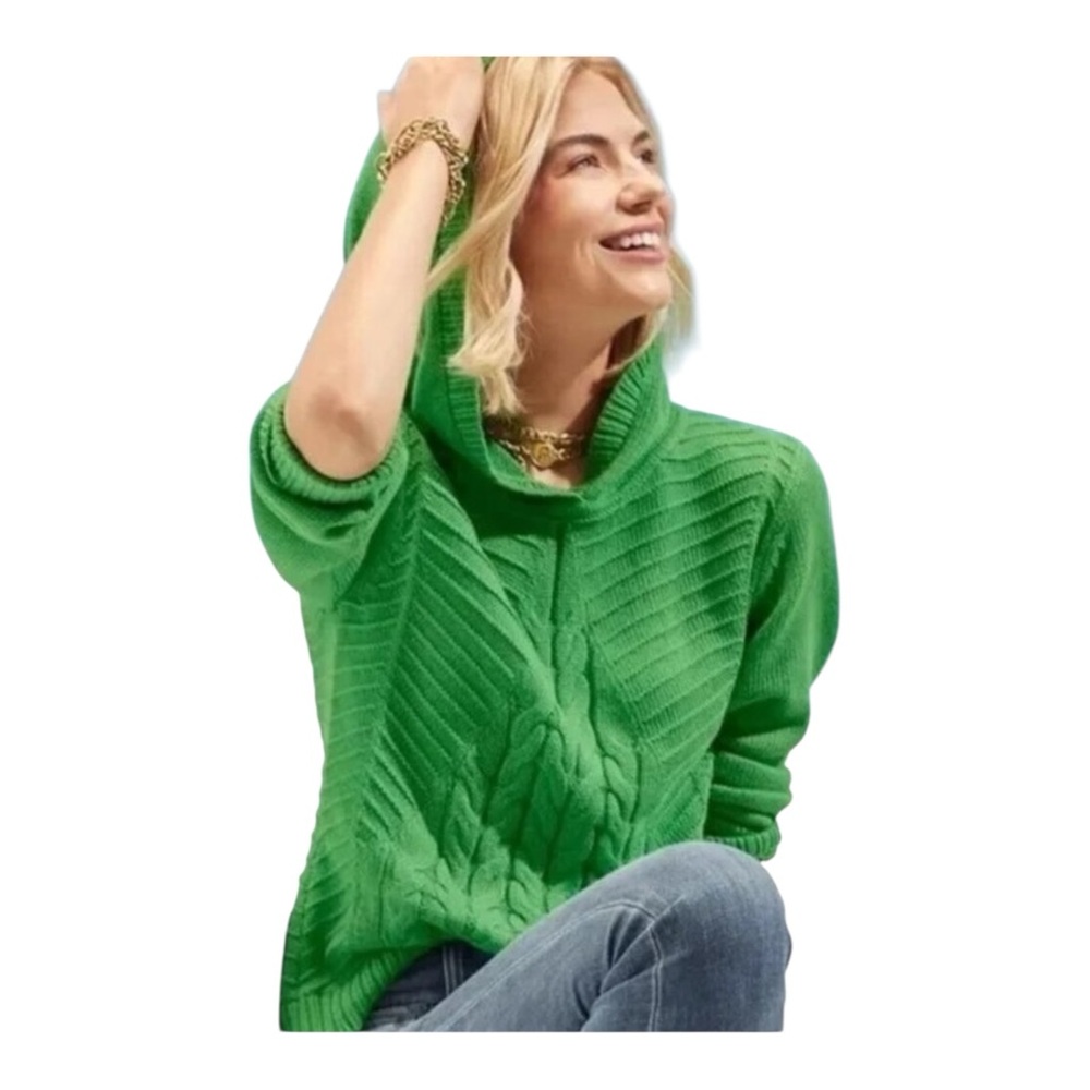 Cabi Laid Back Cable Knit Hoodie Sweater 100% Cotton